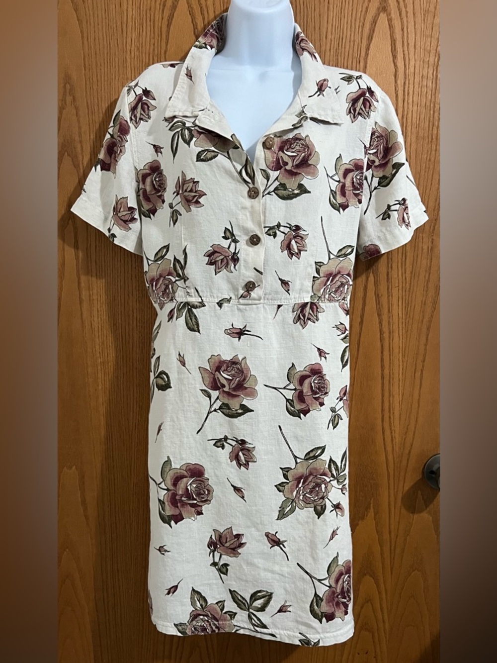 Garron - Linen Women's Cream Floral Button-Front Dress